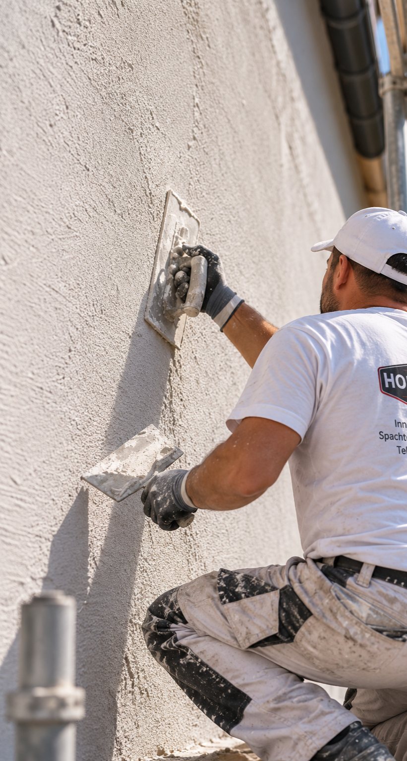 Hoffmann-Bau-Handwerker verputzt eine Fassade